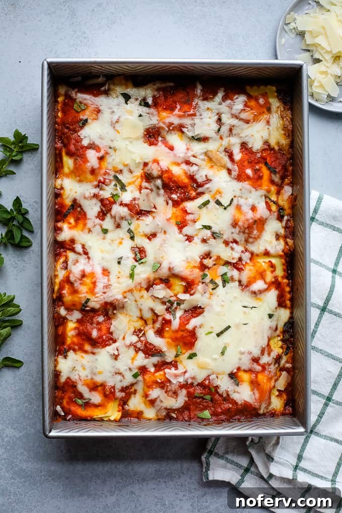 Easy Ravioli Lasagna 2 Classic Ravioli Lasagna ready to bake in a pan, a perfect easy dinner solution