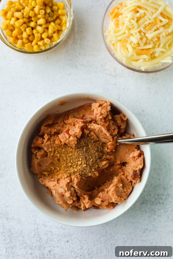 Step 1: Combining taco seasoning and refried beans