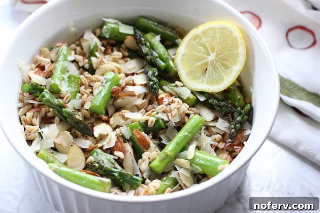 A fresh and vibrant asparagus and farro salad, showcasing farro's versatility.