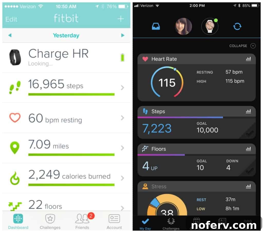 fitbit vs garmin interface