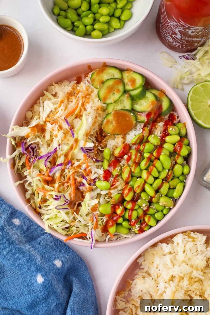 Golden Crispy Edamame Rice Bowls 4 Ingredients for peanut sauce