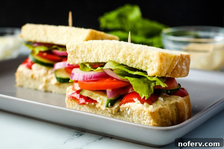 Mediterranean Veggie Sandwich with hummus and feta