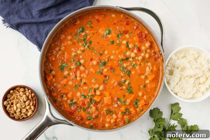 Creamy Peanut Chickpea Stew, a one-pot vegan dinner