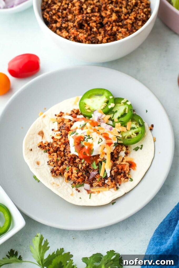 Savory Quinoa Taco Filling 8 Baked quinoa taco filling, showing crispy edges.