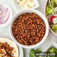 Crispy Quinoa Taco Filling in a serving dish