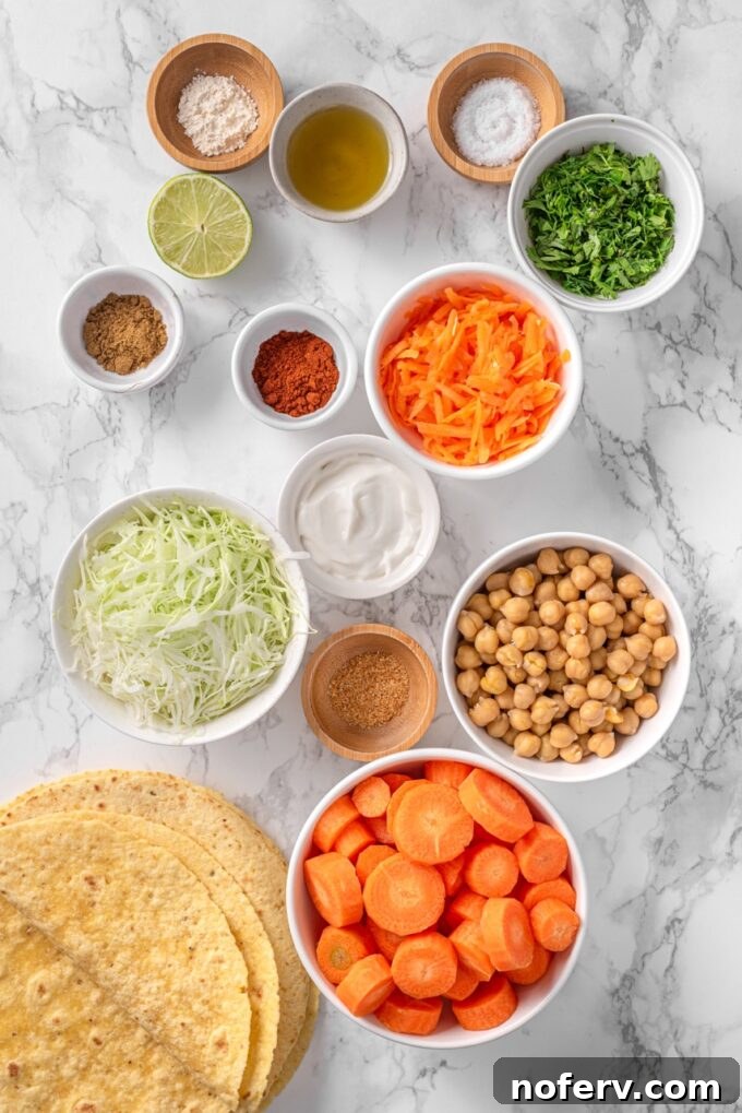 Roasted Carrot and Chickpea Tacos with Lime Crema 3 chickpea carrot taco ingredients