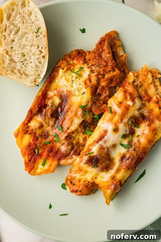 filled manicotti ready to bake